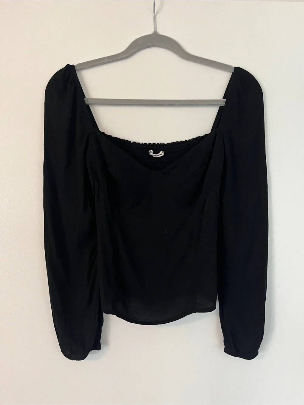 Reformation Black Square Neck Long Sleeve Blouse
